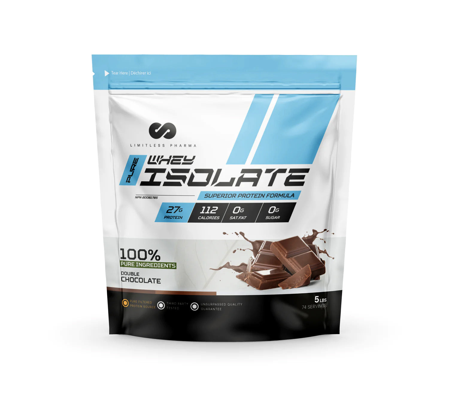 Protéines Isolat de lactosérum - Limitless Pharma - Double Chocolat - 5lbs